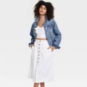 Universal Thread Button-front White Linen Skirt
